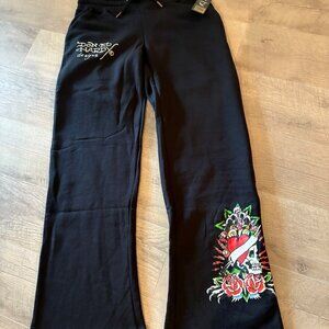 Ed Hardy Black Flared Sweatpants NEW NWT